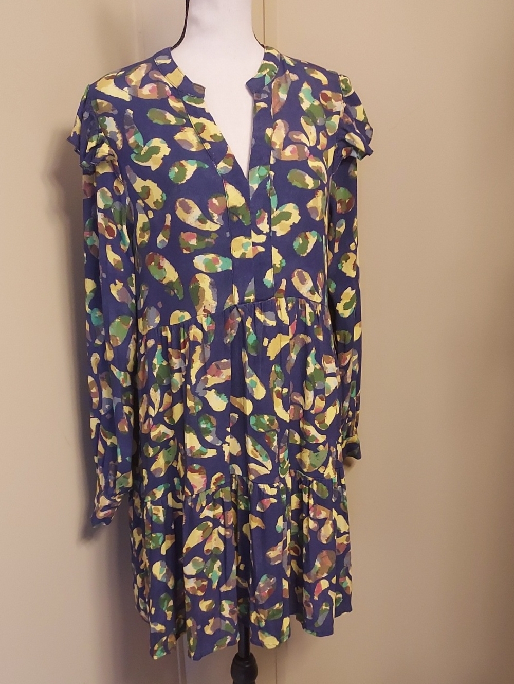 Easel Colorful Abstract Print Tiered Long-Sleeve Dress